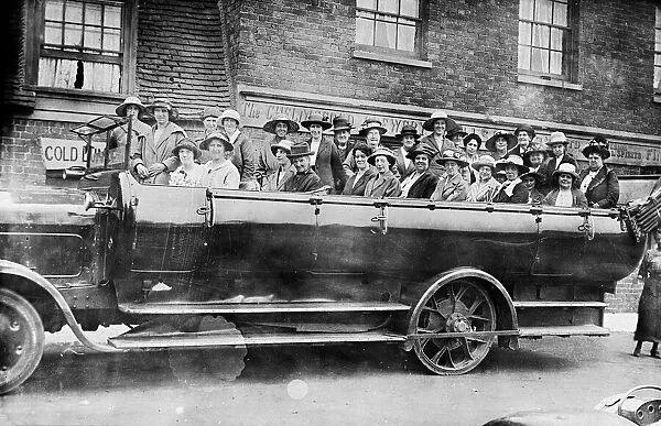 Women in a large charabanc outside Chelmsford Brewery