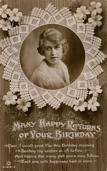 Young woman on a birthday postcard