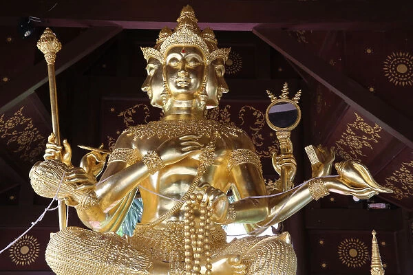 Brahma statue in Wat Chai Mongkhon, Chiang Mai, Thailand, Southeast Asia, Asia