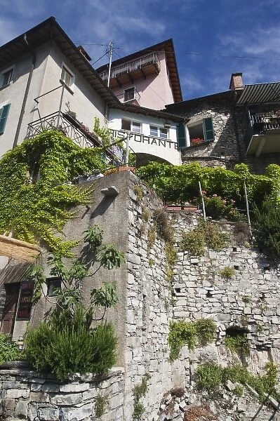 Switzerland, Ticino Canton, Gandria. Lakefront buildings