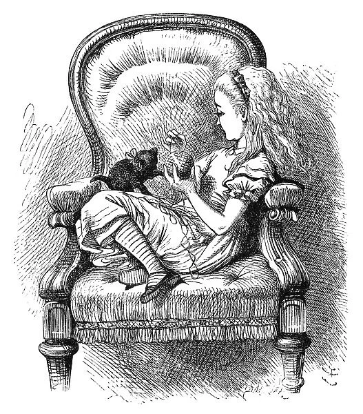 CARROLL: LOOKING GLASS. Alice playing with her kitten, Dinah. Wood engraving after Sir John Tenniel for the first edition of Lewis Carrolls Through the Looking Glass, 1872
