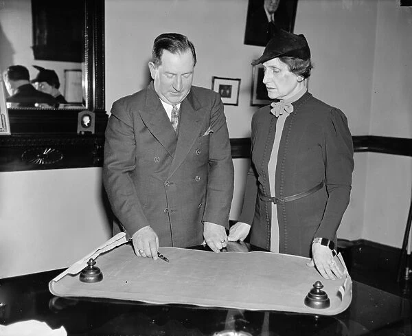 NELLIE TAYLOE ROSS (1876-1977). Director of the U. S. Mint. Ross meeting with Edwin H