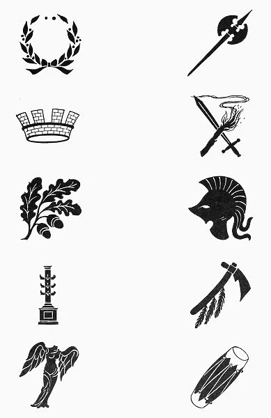 SYMBOLS: VICTORY AND WAR. Various symbols of victory and war
