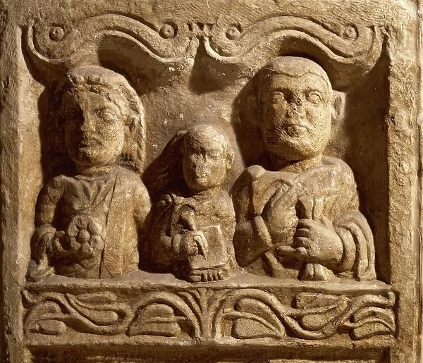 Funerary stele of Aurelio Secundus, his wife and child writing on diptych, from Celje, Slovenia