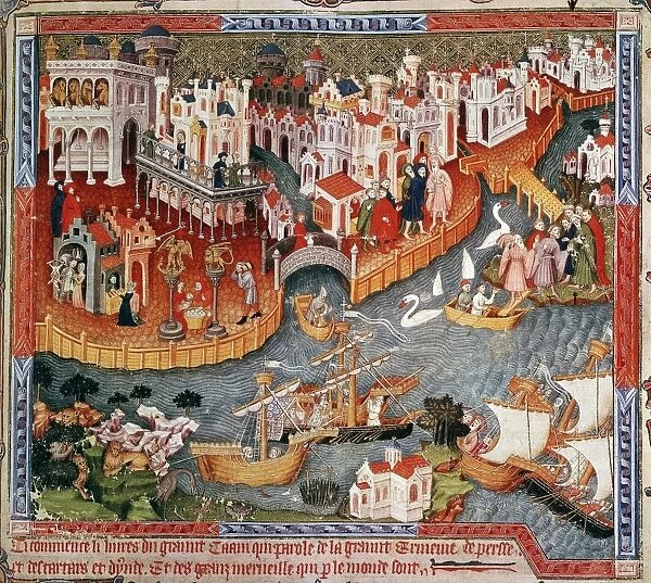 Marco Polo (1254-1324) setting out from Venice with his father and uncle, 1271, for