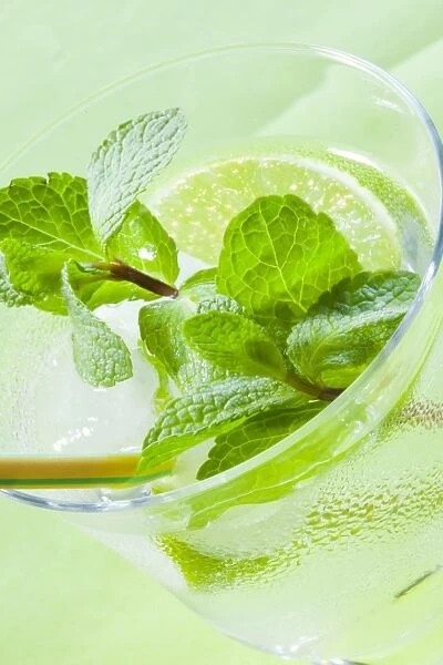 Hugo cocktail with lime and mint