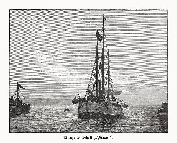 Nansens ship, the 'Fram', wood engraving, published in 1897