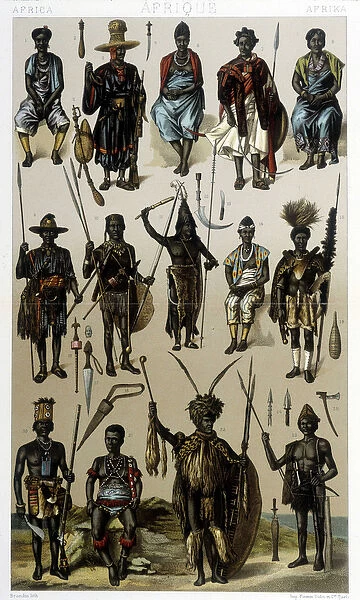 Costumes of Guinee, Senegal and Gabon. Illustration in 'Le costume historique'