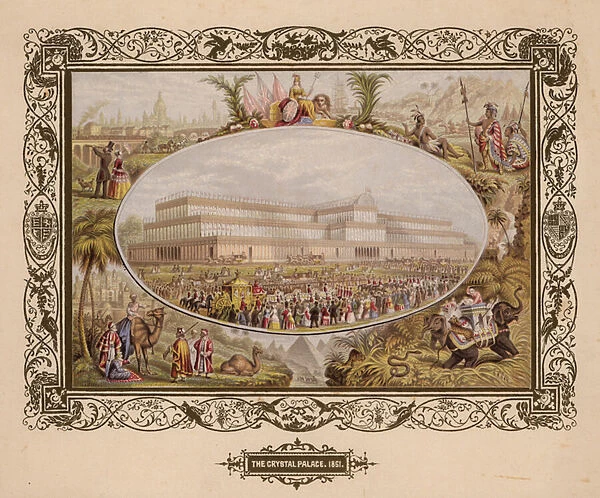 The Crystal Palace, 1851, The Great Exhibition, Hyde Park, London. (chromolitho)
