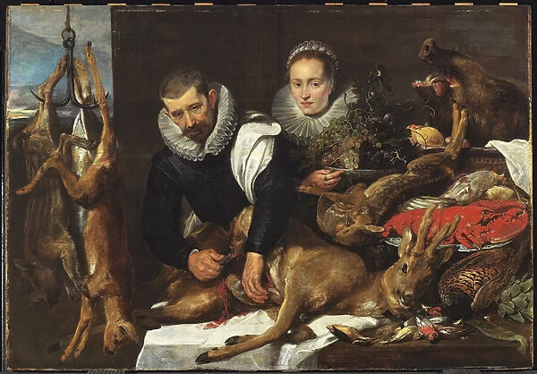 Evisceration of a Roebuck with a Portrait of a Married Couple, c. 1625 (oil on cradled wood panel)