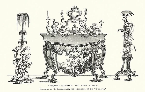 'French'Commode and Lamp Stands (coloured engraving)