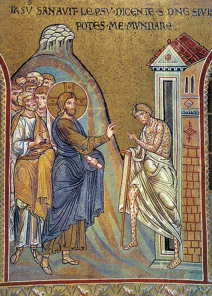 Healing the leper - mosaic, Monreale, Italy, 12th century
