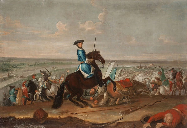 Le roi Charles XII (Carl de Suede) (1682-1718) a la bataille de Narva