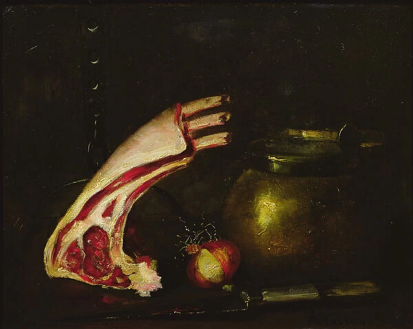 Still Life with Cutlets (oil on canvas)