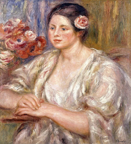 Madeleine in a White Blouse and Bouquet of Flowers, c. 1915-1919 (oil on canvas)