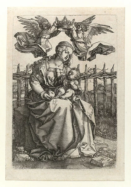 The Madonna and Child crowned by two angels, 1518 (Burin engraving)