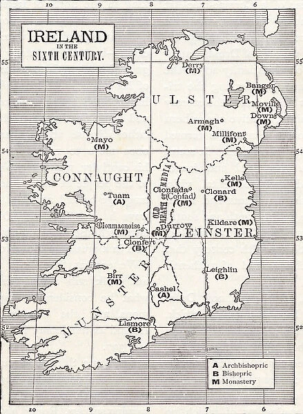 Map of Ireland in the sixth century, from the book The Church of England: A