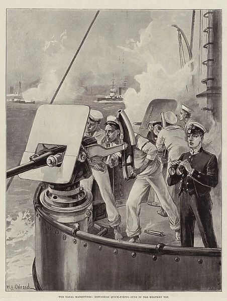 The Naval Manoeuvres, Hotchkiss Quick-Firing Guns in the Military Top (engraving)