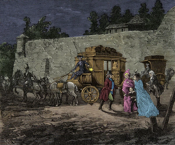 Night flight of the royal family to Varennes in 1791, Engraving, Private collection