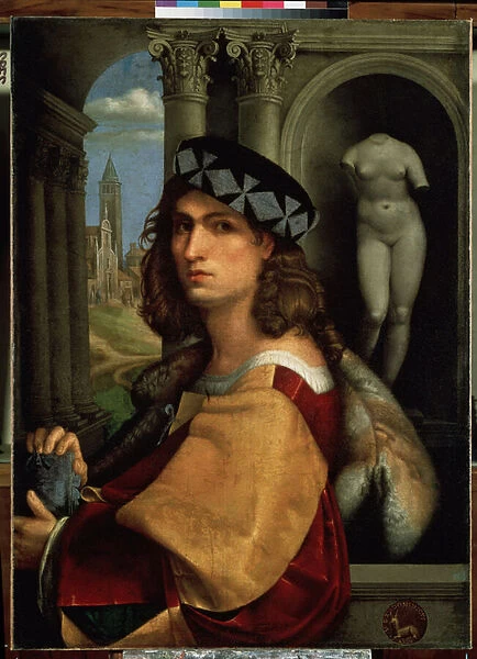 'Portrait de jeune homme ou autoportrait'(Portrait of a man or Self-Portrait) Peinture de Domenico di Bernardo Capriolo (Caprioli) (1494-1528) 1512 Dim. 117x85 cm Musee de l Ermitage, Saint Petersbourg (Saint-Petersbourg)