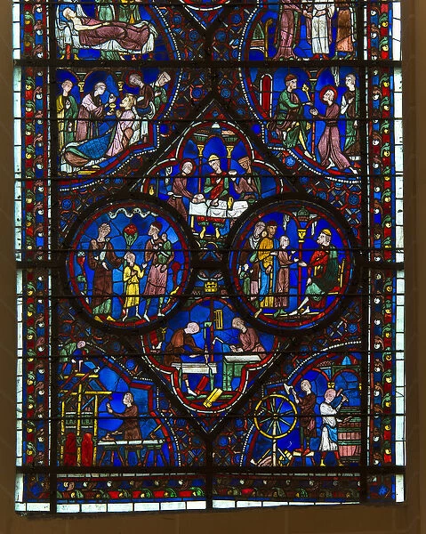 Stained glass of the Cathedral of Chartres: detail of the life of Saint Julian
