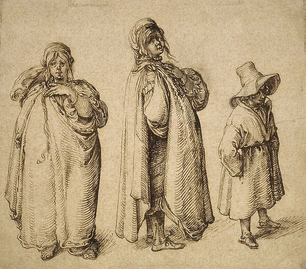 Two Studies of a Roma Woman and a Roma Boy in a Large Hat, c. 1605 (pen & ink on paper)