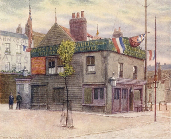 Vine Tavern, Mile End, looking East, 1887 (colour litho)