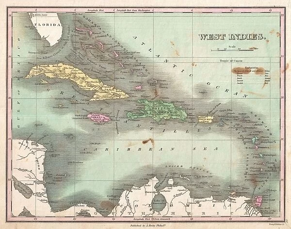 1827, Finley Map of the West Indies, Caribbean, and Antilles, Anthony Finley mapmaker