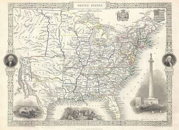1851, Tallis and Rapkin Map of the United States, topography, cartography, geography