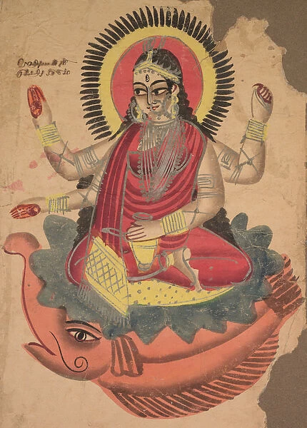 Goddess Ganga 1800s India Calcutta Kalighat painting