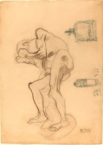 Gustav Klimt, Study of a Nude Old Woman Clenching Her Fists, and Two Decorative Objects