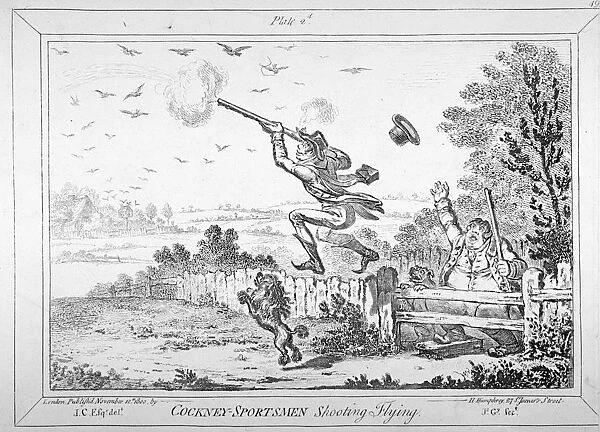 Cockney-sportsmen shooting flying, 1800. Artist: James Gillray