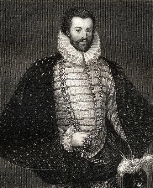 Sir Christopher Hatton, 1540-1591. Favourite Of Elizabeth I & Lord Chancellor Of England From 1587-1591. From The Book 'Lodges British Portraits'Published London 1823