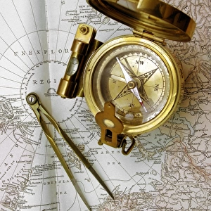 Compass and dividers on a map