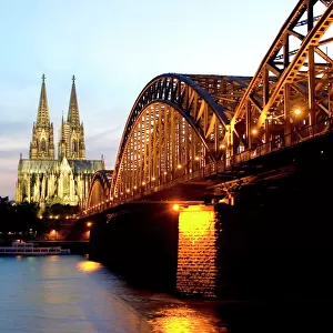 Cologne cathedral and Hohenzollern bridge at night