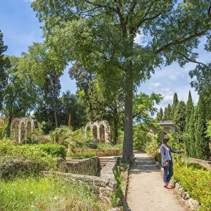 Botanical garden with tourist, Montpellier, Longuedoc-Roussillon, Herault, France