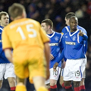 Rangers Sone Aluko Rejoices in His Hat-Trick Goal: Motherwell vs Rangers, Clydesdale Bank Scottish Premier League, Ibrox Stadium (3-0)