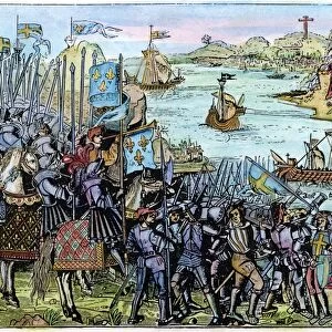 CRUSADERS IN EGYPT. Disembarkation of crusaders at Damietta, Egypt, in 1221 or 1249