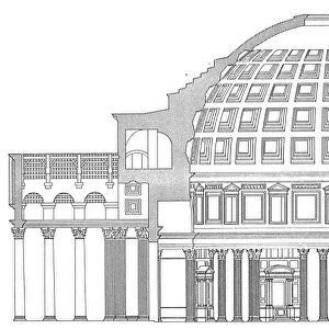 A modern diagram of the cross section of the Pantheon in Rome