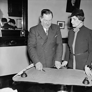 NELLIE TAYLOE ROSS (1876-1977). Director of the U. S. Mint. Ross meeting with Edwin H