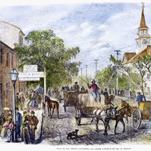 SAVANNAH, GEORGIA, 1867. A view of Bay Street, Savannah, Georgia. Wood engraving, American, 1867