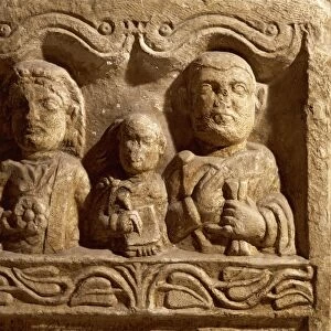 Funerary stele of Aurelio Secundus, his wife and child writing on diptych, from Celje, Slovenia