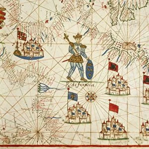 Kingdom of France, from portolan atlas consisting of six charts, by Placido Caloiro and Francesco Oliva, Parchment. 1646