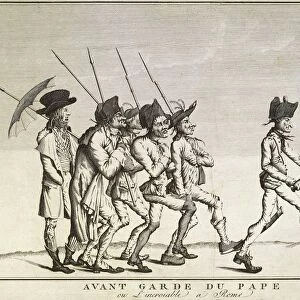 Soldiers of the Pope before Battle of Faenza, 1797, by Felice Giani (1758-1823), satirical illustration
