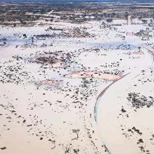 Aerial view of flooded Birdsville Track, Australia
