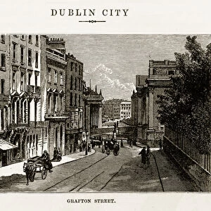 Grafton Street in Dublin, Ireland Victorian Engraving, 1840