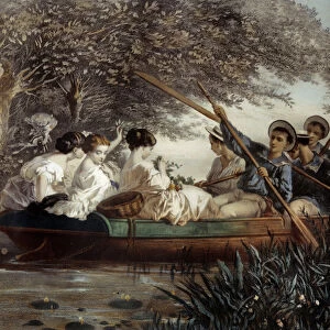 The boat trip Lithography by Eugene Guerard (1821-1866) 19th century Private Collection