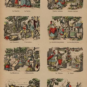 Countryside scenes (coloured engraving)