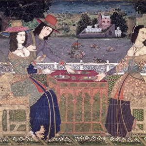 Europeans Refreshing themselves on a Balcony, Mughal, possibly Deccan
