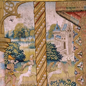 Flemish tapestry. The Virgin with the Child and angels (La Virgen con el nino y un angel, Maria met Kind en engelen). Ca 1500